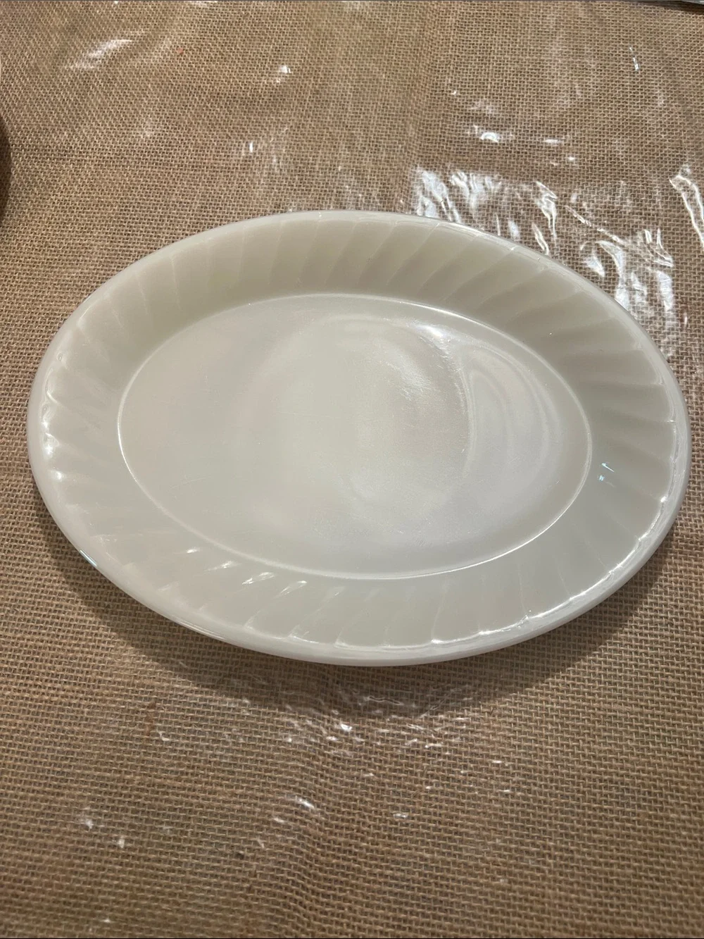 Fire King Oven Ware Oval Platter Swirl Design Edge Ivory Color 12